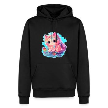 Chat - illustration - Sweat à capuche Premium bio Homme - noir - Devant - Nico (187cm)