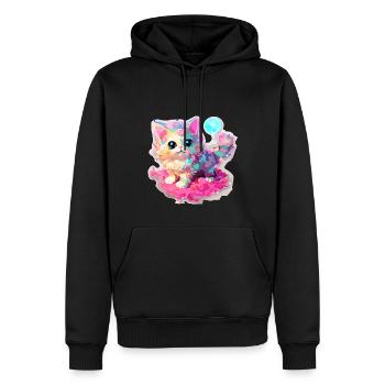 Chat - illustration - Sweat à capuche Premium bio Homme - noir - Devant - Nico (187cm)