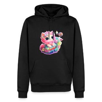 Chat - illustration - Sweat à capuche Premium bio Homme - noir - Devant - Nico (187cm)