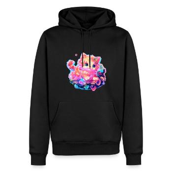 Chat - illustration - Sweat à capuche Premium bio Homme - noir - Devant - Nico (187cm)