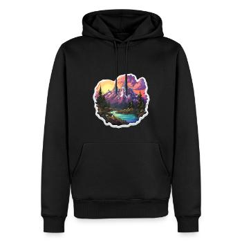 Paysage - Illustration - Sweat à capuche Premium bio Homme - noir - Devant - Nico (187cm)