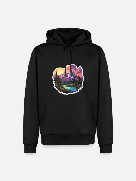 Paysage - Illustration - Sweat à capuche Premium bio Homme - noir