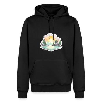Paysage - Illustration - Sweat à capuche Premium bio Homme - noir - Devant - Nico (187cm)