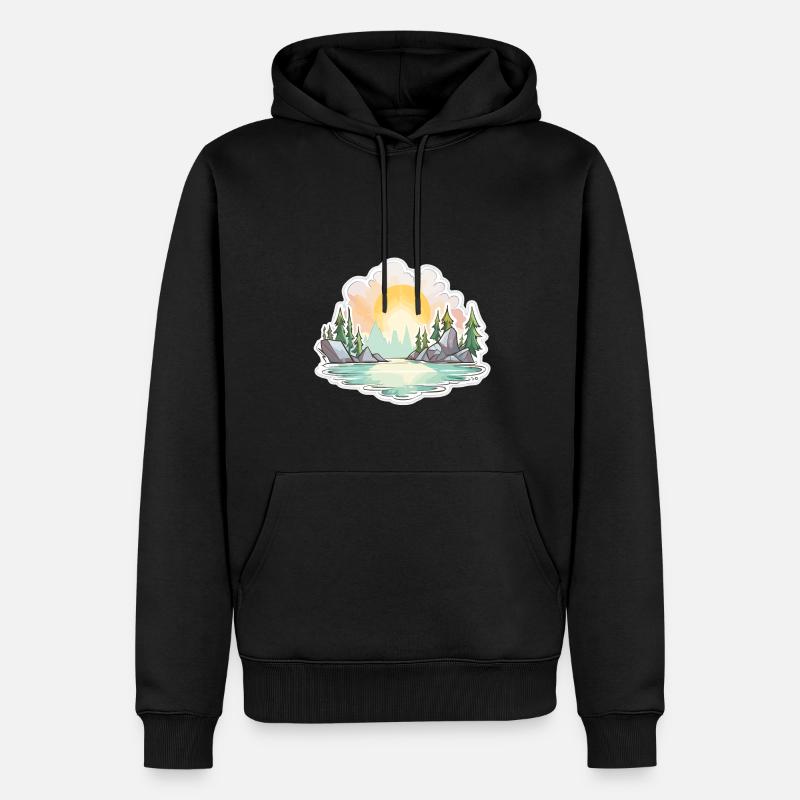 Paysage - Illustration - Sweat à capuche Premium bio Homme - noir