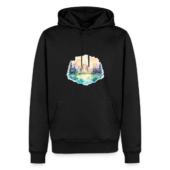 Paysage - Illustration - Sweat à capuche Premium bio Homme - noir - Devant - Nico (187cm)