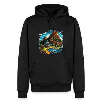Paysage - Illustration - Sweat à capuche Premium bio Homme - noir - Devant - Nico (187cm)