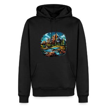 Paysage - Illustration - Sweat à capuche Premium bio Homme - noir - Devant - Nico (187cm)