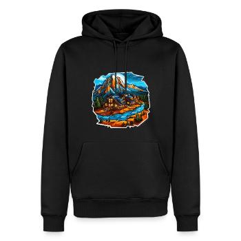Paysage - Illustration - Sweat à capuche Premium bio Homme - noir - Devant - Nico (187cm)