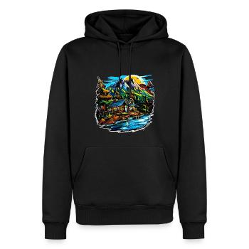 Paysage - Illustration - Sweat à capuche Premium bio Homme - noir - Devant - Nico (187cm)