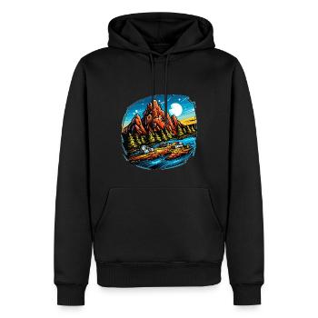 Paysage - Illustration - Sweat à capuche Premium bio Homme - noir - Devant - Nico (187cm)