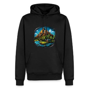 Paysage - Illustration - Sweat à capuche Premium bio Homme - noir - Devant - Nico (187cm)