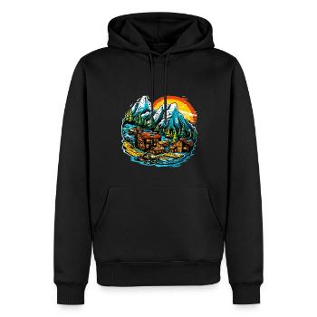 Paysage - Illustration - Sweat à capuche Premium bio Homme - noir - Devant - Nico (187cm)