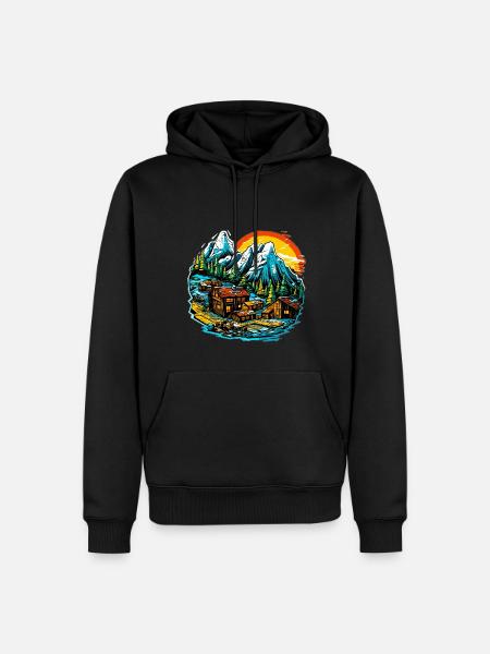 Landschaft - Illustration - Männer Premium Bio Hoodie - Schwarz