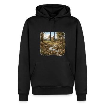 Paysage - Illustration - Sweat à capuche Premium bio Homme - noir - Devant - Nico (187cm)