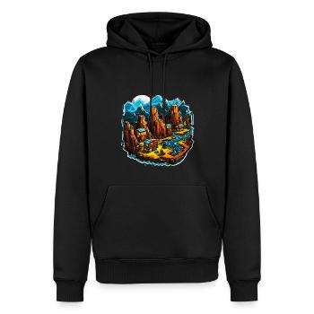 Paysage - Illustration - Sweat à capuche Premium bio Homme - noir - Devant - Nico (187cm)