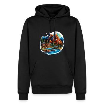 Paysage - Illustration - Sweat à capuche Premium bio Homme - noir - Devant - Nico (187cm)