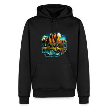 Paysage - Illustration - Sweat à capuche Premium bio Homme - noir - Devant - Nico (187cm)