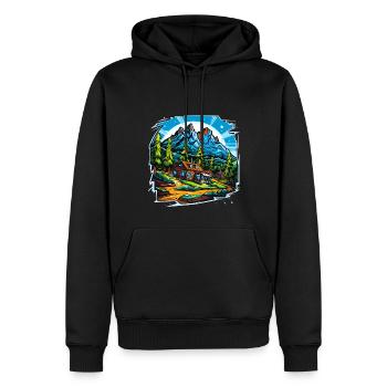 Paysage - Illustration - Sweat à capuche Premium bio Homme - noir - Devant - Nico (187cm)