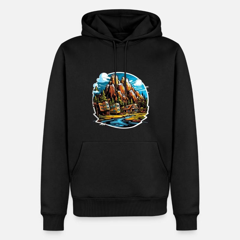 Paysage - Illustration - Sweat à capuche Premium bio Homme - noir