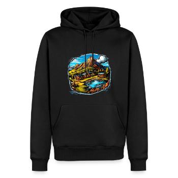 Paysage - Illustration - Sweat à capuche Premium bio Homme - noir - Devant - Nico (187cm)
