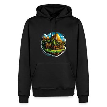 Paysage - Illustration - Sweat à capuche Premium bio Homme - noir - Devant - Nico (187cm)