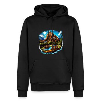 Paysage - Illustration - Sweat à capuche Premium bio Homme - noir - Devant - Nico (187cm)