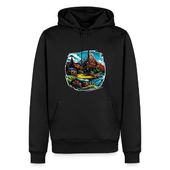 Paysage - Illustration - Sweat à capuche Premium bio Homme - noir - Devant - Nico (187cm)
