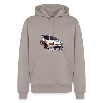 Voiture - Illustration - Sweat à capuche Premium bio Homme - taupe - Devant - Nico (187cm)