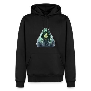 Hacker éthique - Illustration - Sweat à capuche Premium bio Homme - noir - Devant - Nico (187cm)