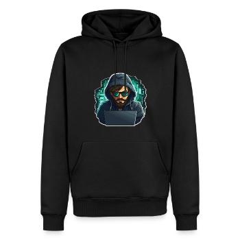 Hacker éthique - Illustration - Sweat à capuche Premium bio Homme - noir - Devant - Nico (187cm)