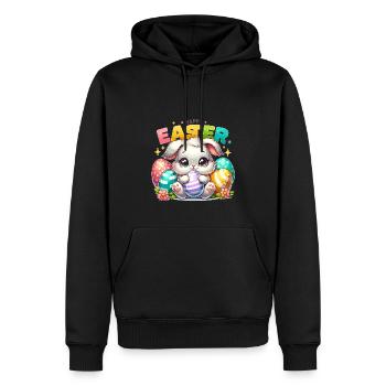 Joyeuses Pâques - Illustration de lapin de Pâques - Sweat à capuche Premium bio Homme - noir - Devant - Nico (187cm)