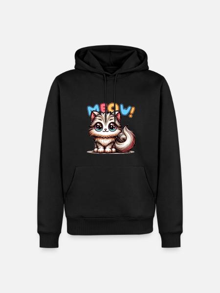 Meow - Cat Illustration - Men’s Premium Organic Hoodie - black