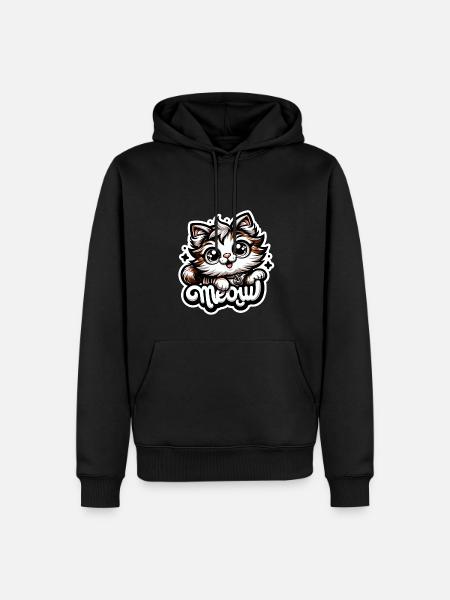 Meow - Cat Illustration - Men’s Premium Organic Hoodie - black