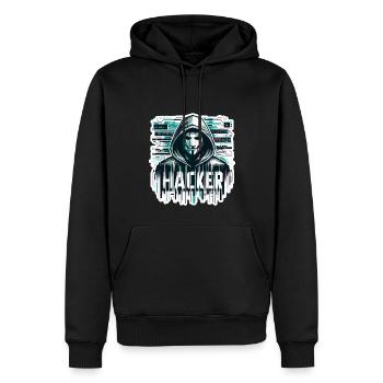 Hacker - Illustration - Sweat à capuche Premium bio Homme - noir - Devant - Nico (187cm)