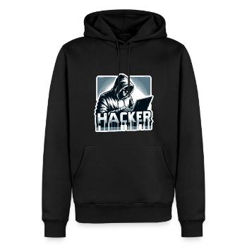 Hacker - Illustration - Sweat à capuche Premium bio Homme - noir - Devant - Nico (187cm)