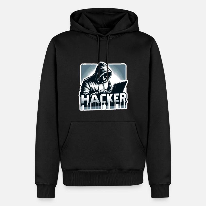 Hacker - Illustration - Sweat à capuche Premium bio Homme - noir