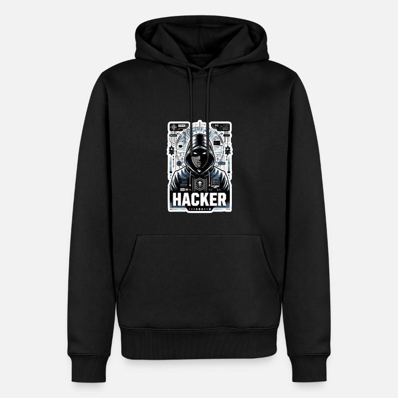 Hacker - Illustration - Sweat à capuche Premium bio Homme - noir