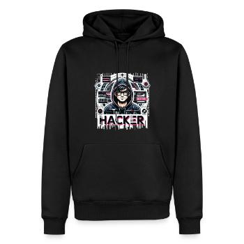 Hacker - Illustration - Sweat à capuche Premium bio Homme - noir - Devant - Nico (187cm)