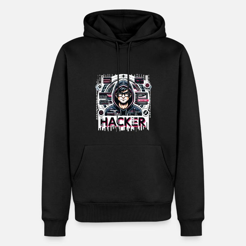 Hacker - Illustration - Sweat à capuche Premium bio Homme - noir