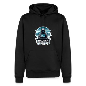 Hacker - Illustration - Sweat à capuche Premium bio Homme - noir - Devant - Nico (187cm)