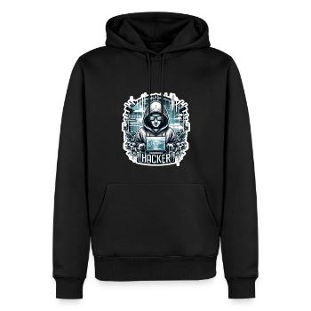 Hacker - Illustration - Sweat à capuche Premium bio Homme - noir - Devant - Nico (187cm)