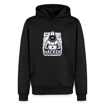 Hacker - Illustration - Sweat à capuche Premium bio Homme - noir - Devant - Nico (187cm)