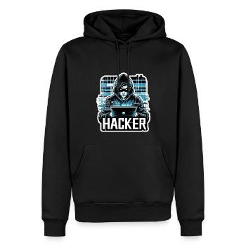 Hacker - Illustration - Sweat à capuche Premium bio Homme - noir - Devant - Nico (187cm)