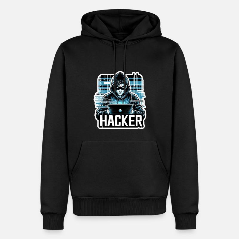 Hacker - Illustration - Sweat à capuche Premium bio Homme - noir