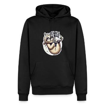 Chill Time - Illustration du paresseux - Sweat à capuche Premium bio Homme - noir - Devant - Nico (187cm)
