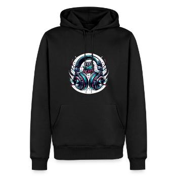 Feel the Beats - Kopfhörer Illustration - Männer Premium Bio Hoodie - Schwarz - Vorne - Nico (187cm)
