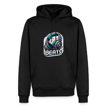 Ressentez les rythmes - Illustration d'un casque - Sweat à capuche Premium bio Homme - noir - Devant - Nico (187cm)