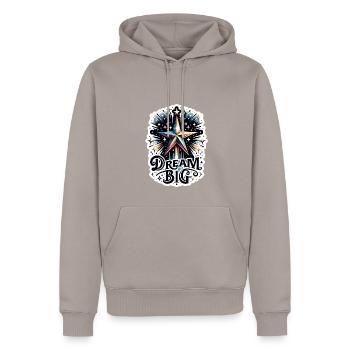 Dream Big - Shooting Star Illustration - Men’s Premium Organic Hoodie - taupe - Front - Nico (187cm)