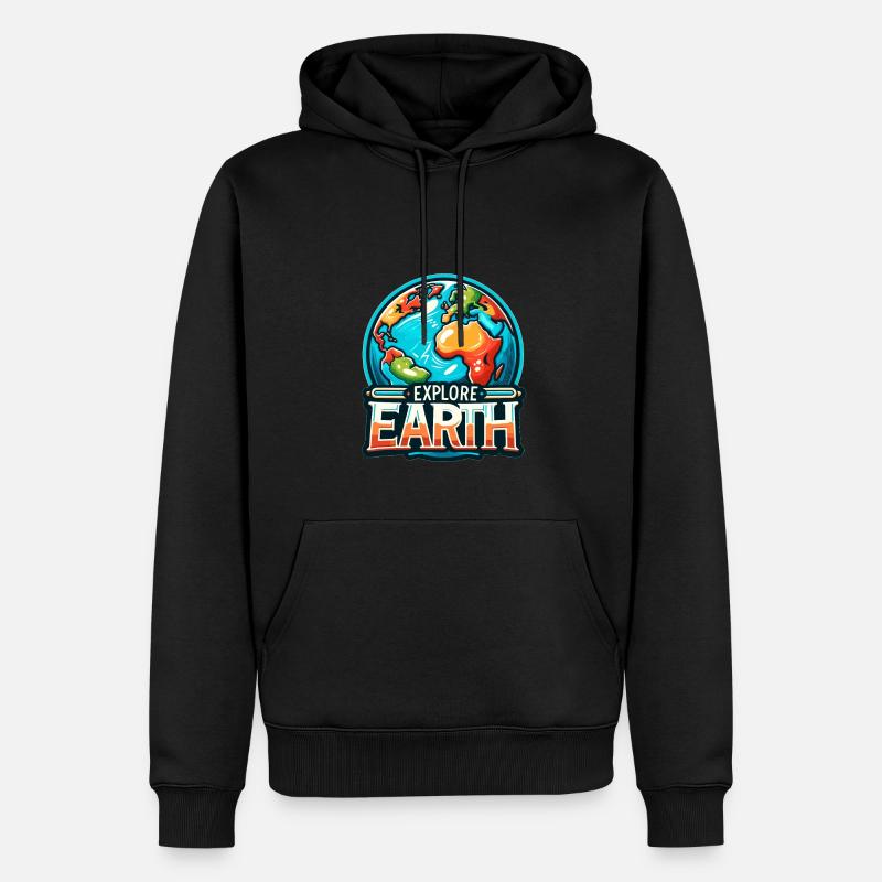 Explore Earth - Erde Illustration - Männer Premium Bio Hoodie - Schwarz