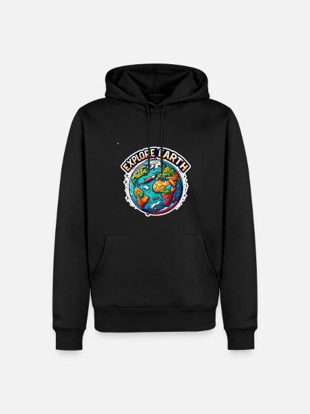 Explore Earth - Earth Illustration - Men’s Premium Organic Hoodie - black